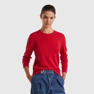 Maroon red crew neck sweater, pure Merino wool - United Colors of Benetton (Sm)